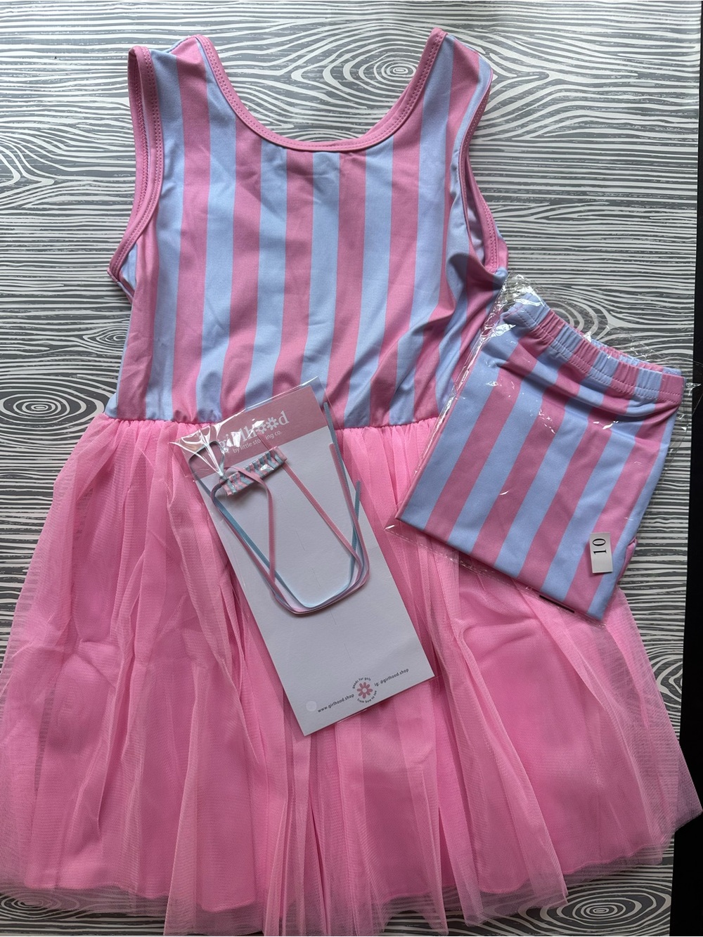 Girls' Pink and Light Blue Striped Tutu Dress with Matching Shorts